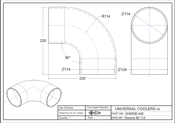 90° Bend 114 mm ID, 200 mm legs (SH90DE-449) - Image 2
