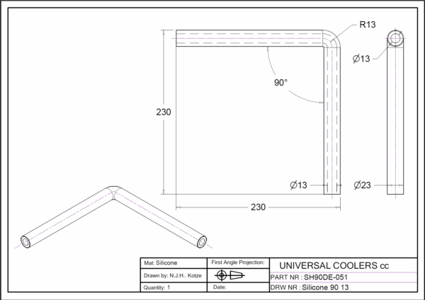 90° Bend 13 mm ID, 200 mm legs (SH90DE-051) - Image 2