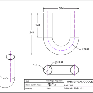 Mandrel U-Bend Aluminium 180º 51x1.8 mm 140 mm Leg AMU-51X1.8