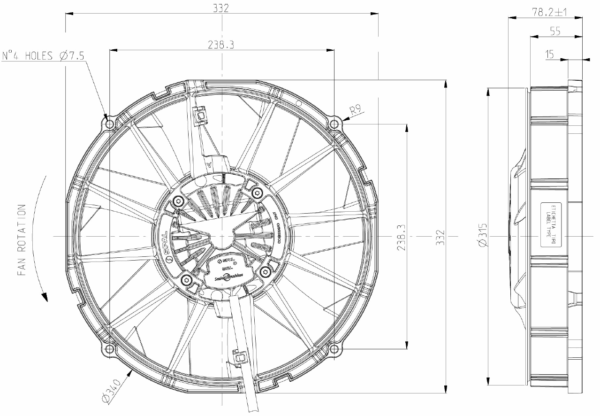 332mm 13" blade Spal Brushless Blowing Fan 12V - VA113-ABL511-94A - Image 2